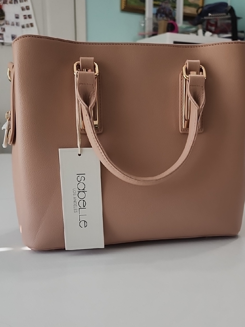 Isabelle Blush Pink Structured Tote with Gold Hardware